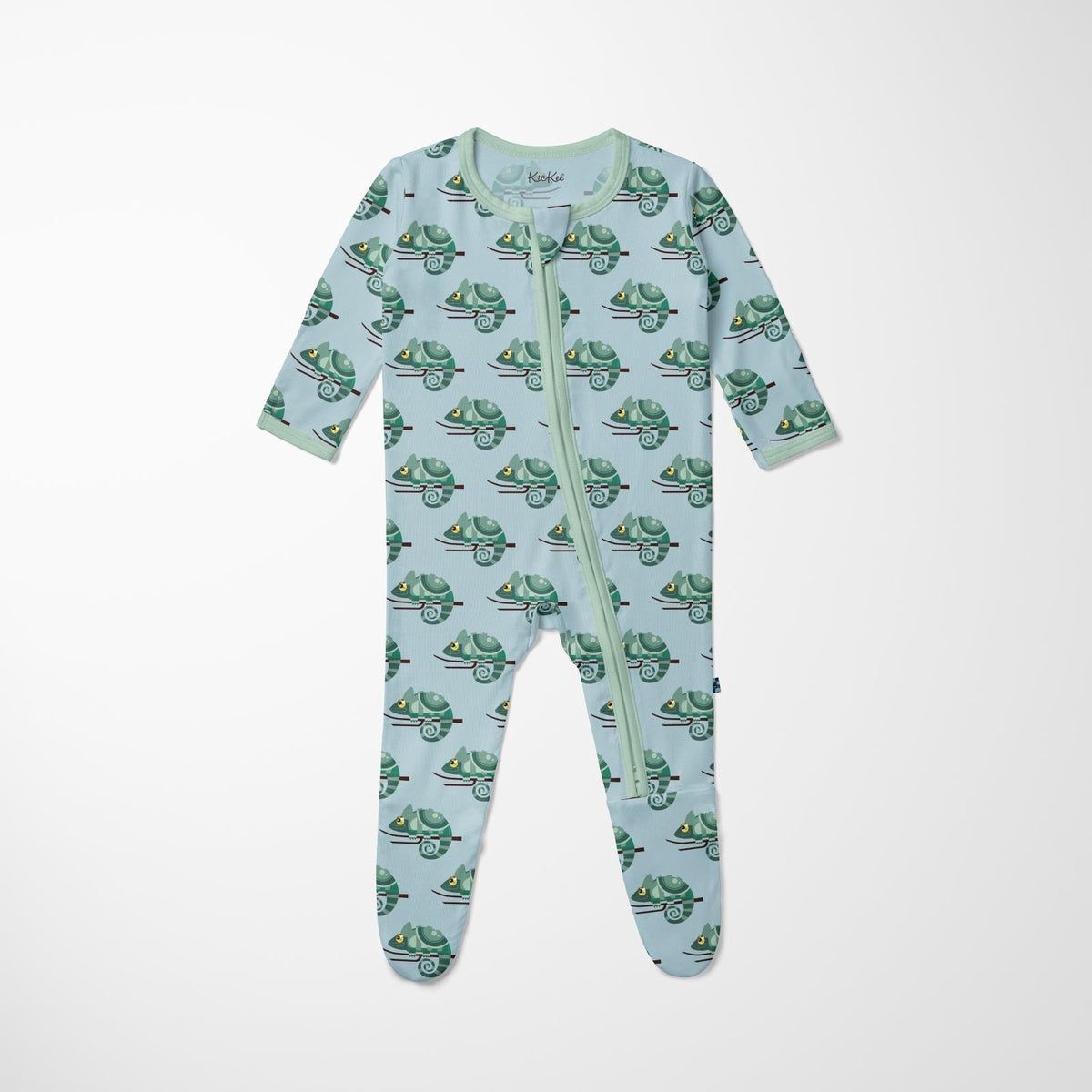 Kickee Pants Footie w 2-Way Zip in Spring Sky Chameleon