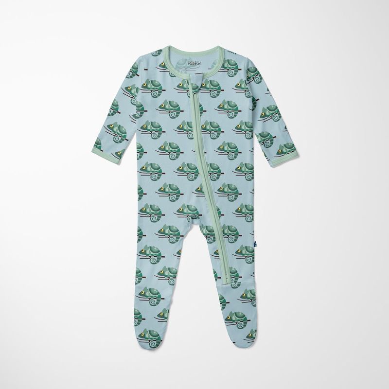 Kickee Pants Footie w 2-Way Zip in Spring Sky Chameleon