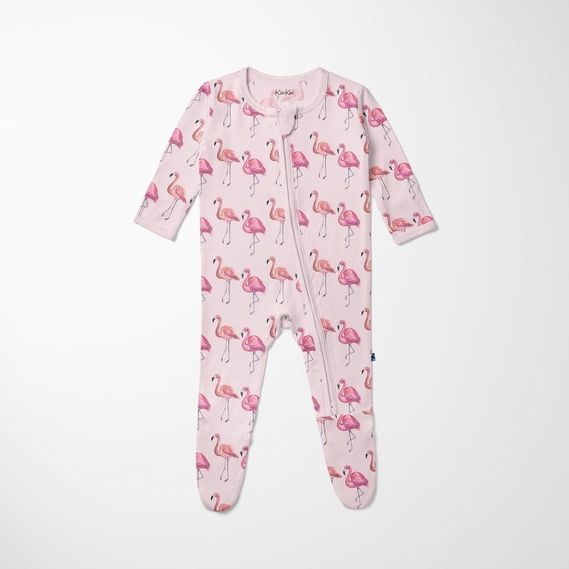 Kickee Pants Footie w 2-Way Zip in Shrinking Violet Flamingo