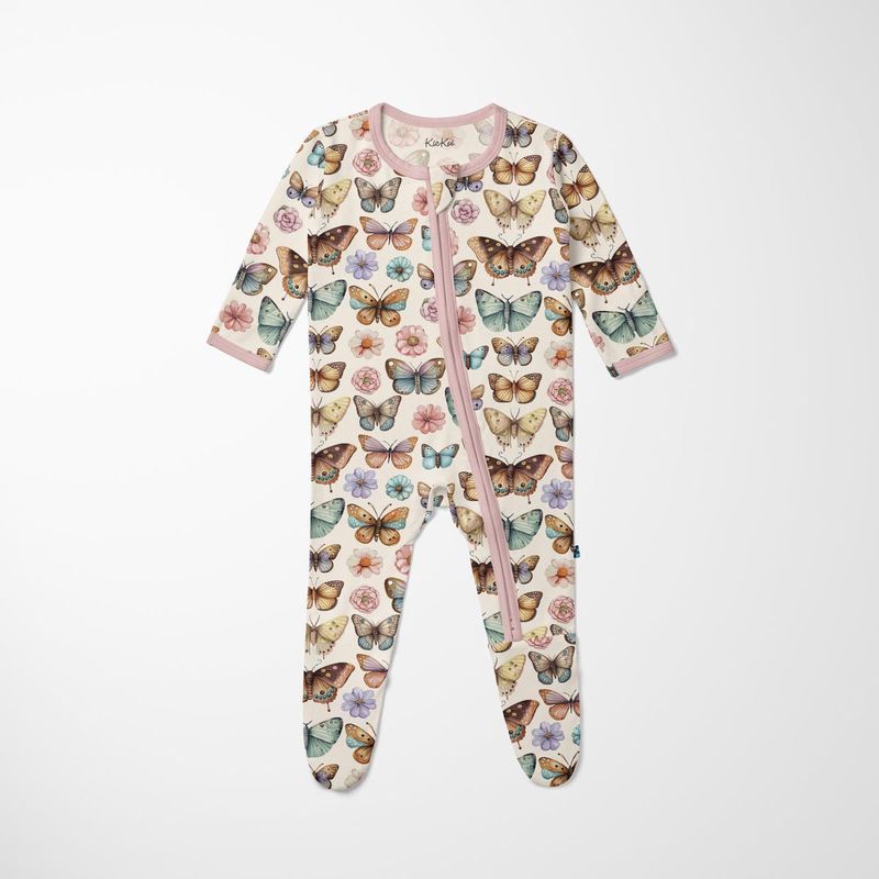 Kickee Pants Footie w 2-Way Zip in Botanical Butterflies