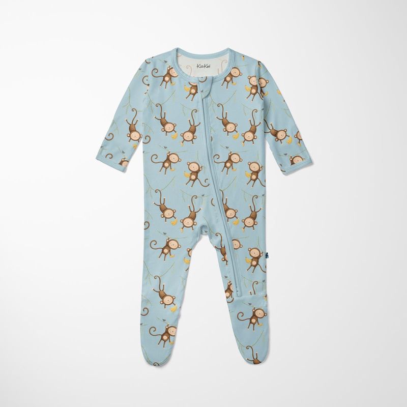 Kickee Pants Footie w 2-Way Zip in Spring Sky Monkeys &amp; Bananas