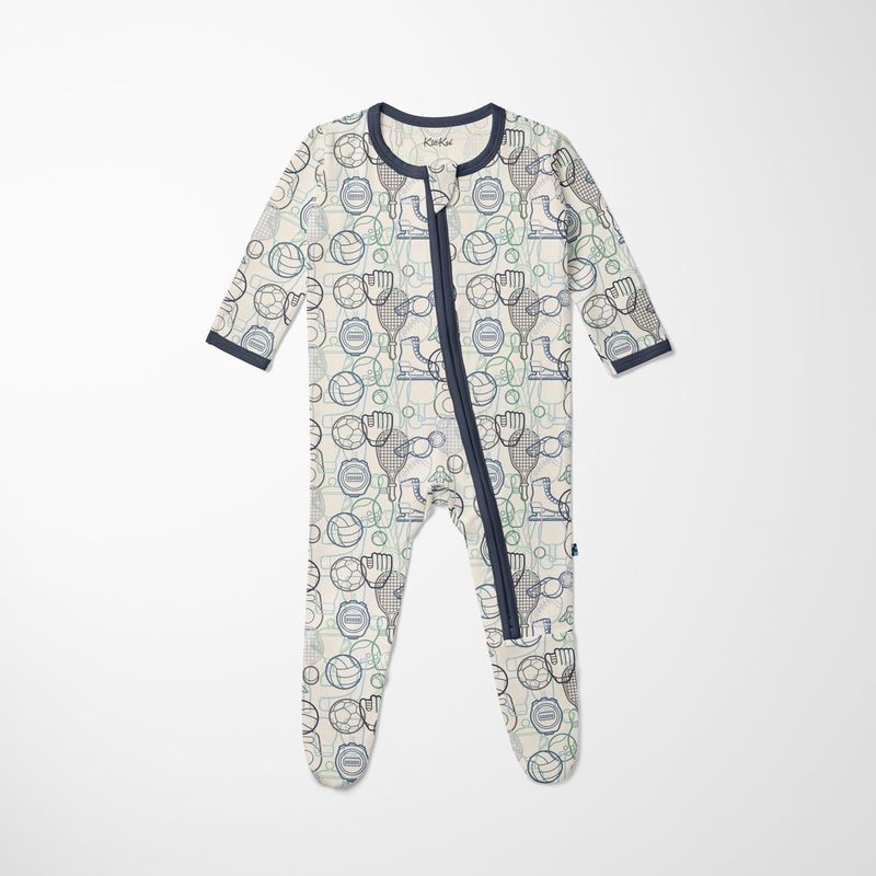 Kickee Pants Footie w 2-Way Zip in Natural Sports Gear