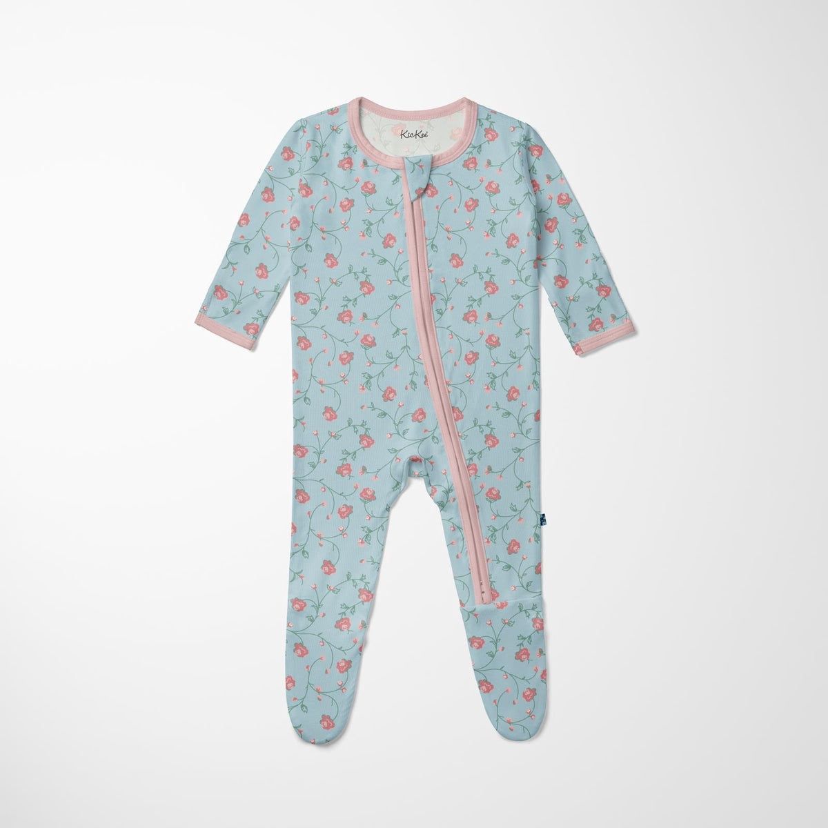 Kickee Pants Footie w 2-Way Zip in Spring Sky Floral Vines