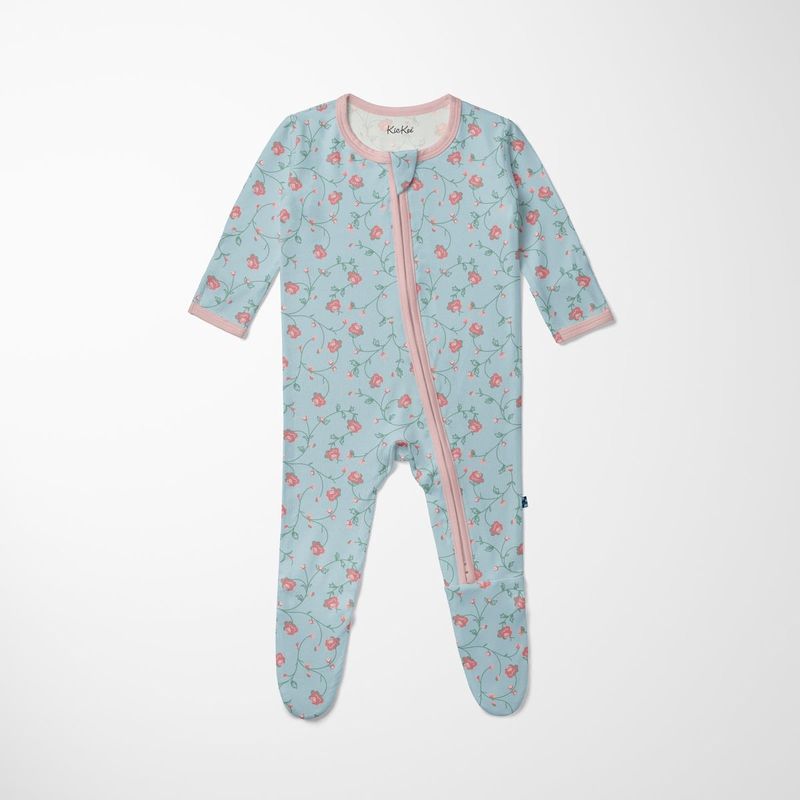 Kickee Pants Footie w 2-Way Zip in Spring Sky Floral Vines