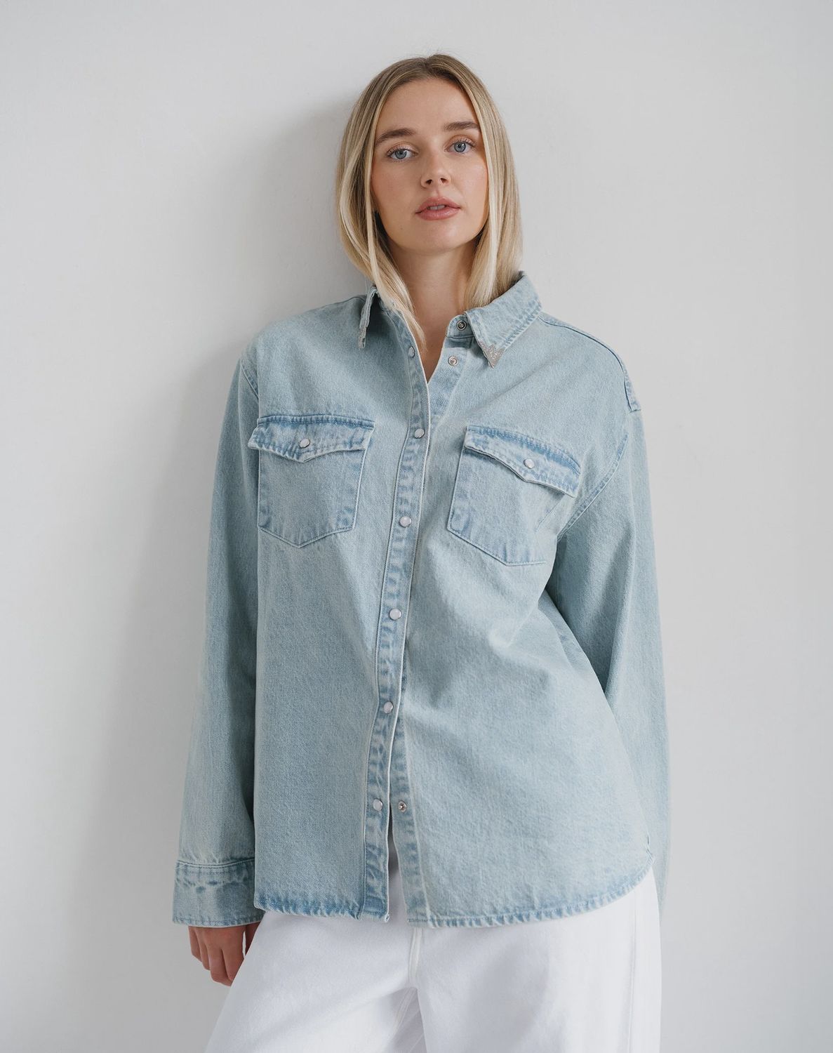 Brunette the Label/Jolene Denim Shirt/Light Blue Wash Denim