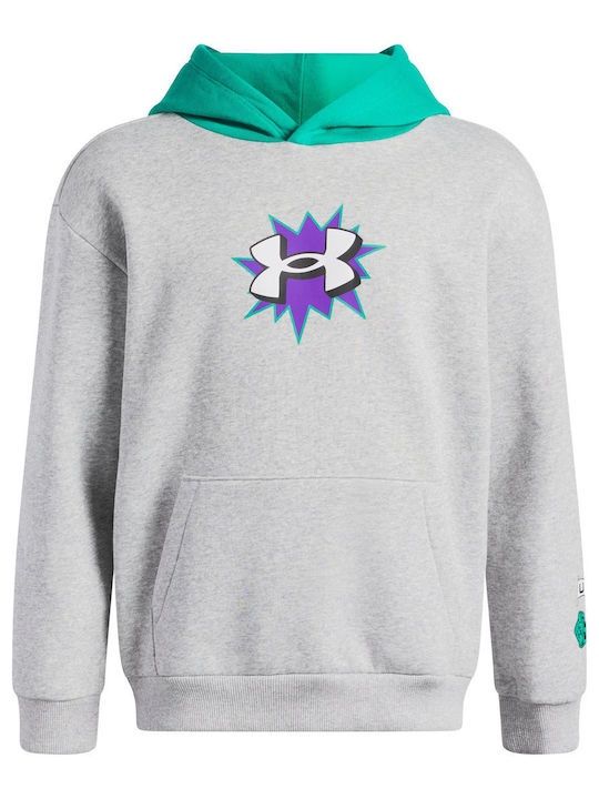 UA Boys Rival Fleece Graphic Hoodie / Gray &amp; Green