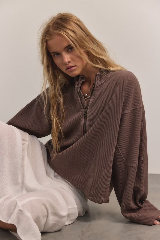 Free People/Celeste Quarterzip/Mochachinno