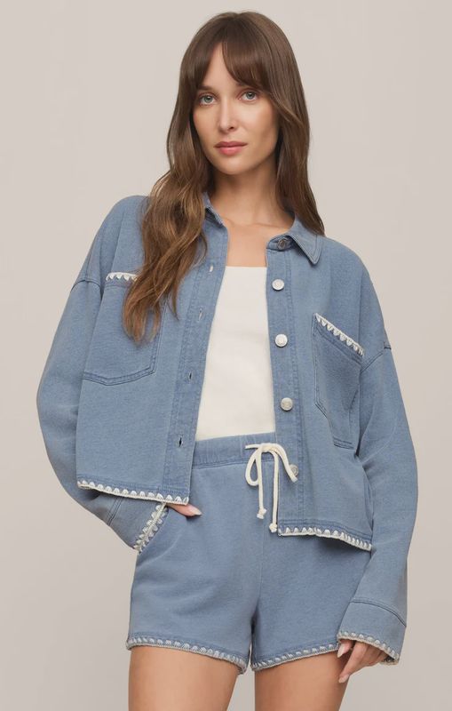 z supply/ all day crop whipstitch jacket/ Santorini indigo