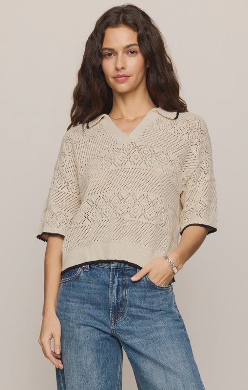 Z Supply/denman crochet polo sweater/sandstone