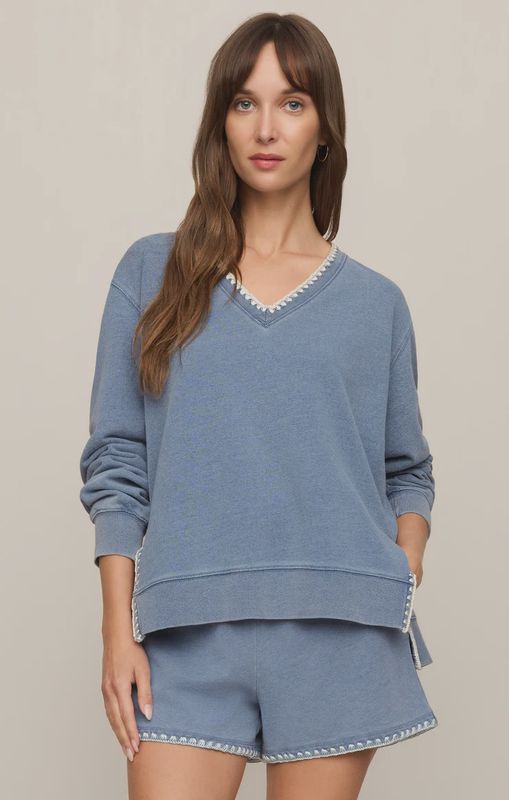 Z Supply/ Cam knit denim whipstitch top/ santorini indigo