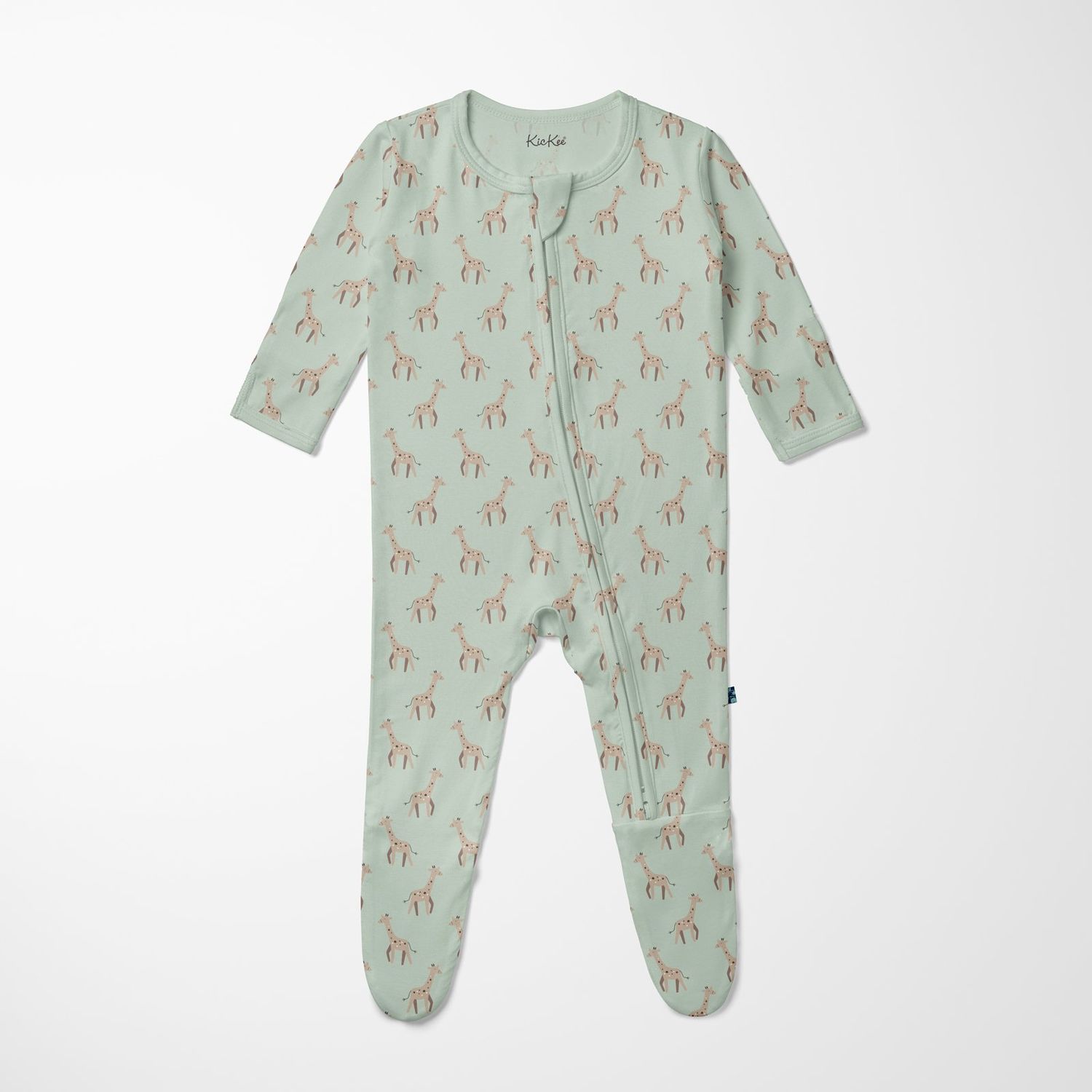 KicKee Pants / Print Footie with 2 Way Zipper / Aloe Giraffe