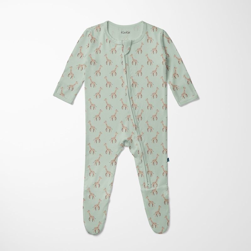 KicKee Pants / Print Footie with 2 Way Zipper / Aloe Giraffe