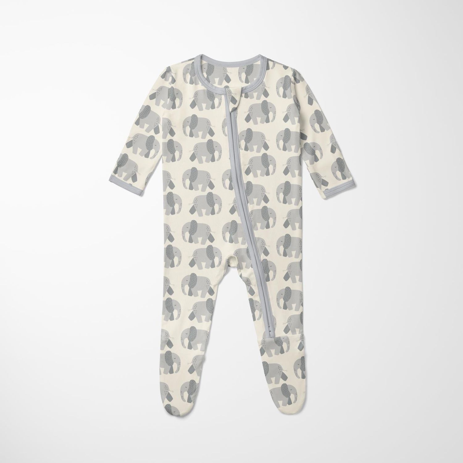 KicKee Pants / Print Footie with 2 Way Zipper / Natural Elephants