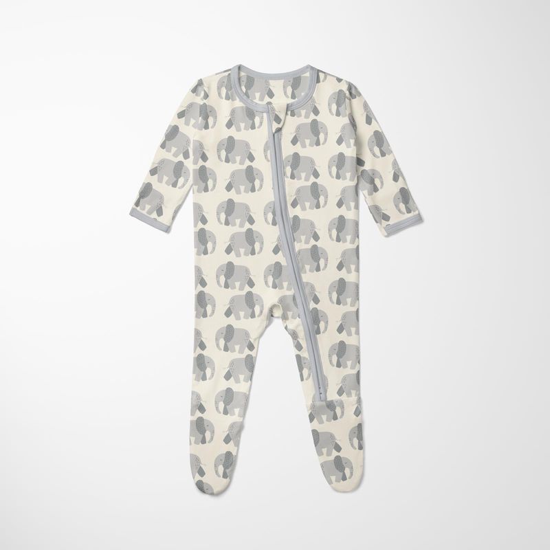 KicKee Pants / Print Footie with 2 Way Zipper / Natural Elephants