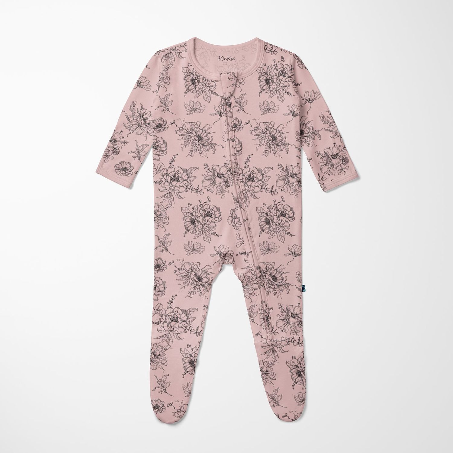 KicKee Pants / Print Footie with 2 Way Zipper / Baby Rose Pencil Floral