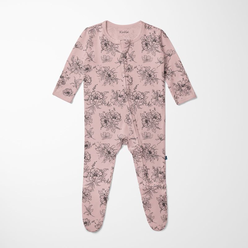 KicKee Pants / Print Footie with 2 Way Zipper / Baby Rose Pencil Floral