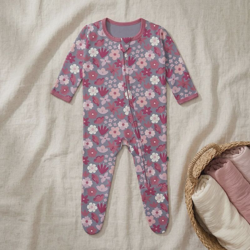 KicKee Pants / Print Footie with 2 Way Zipper / Moonlight Picture Day Floral