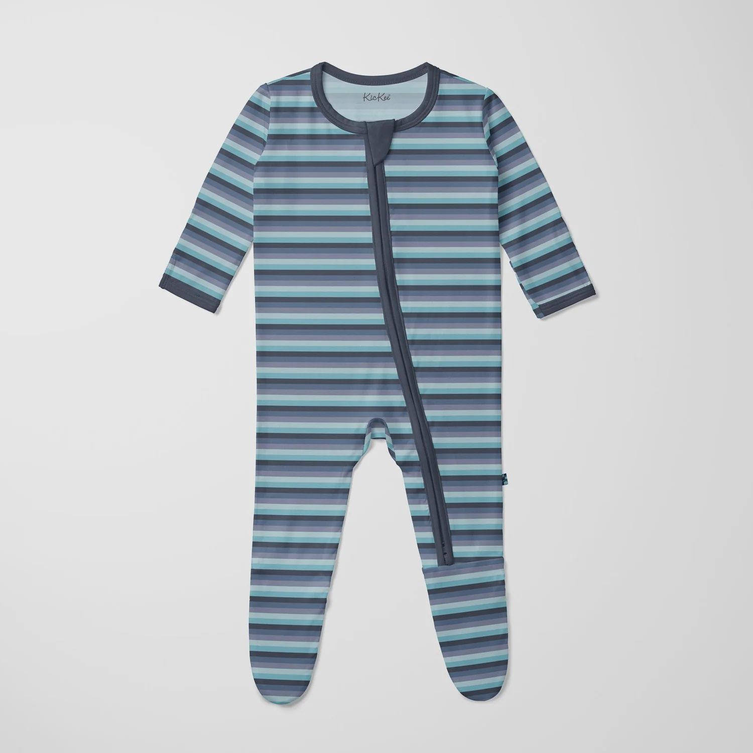 KicKee Pants / Print Footie with 2 Way Zipper / Moonlight Bay Stripe