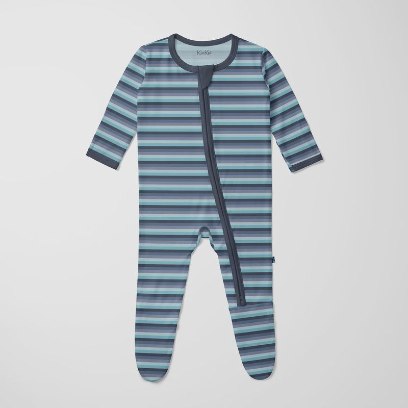 KicKee Pants / Print Footie with 2 Way Zipper / Moonlight Bay Stripe