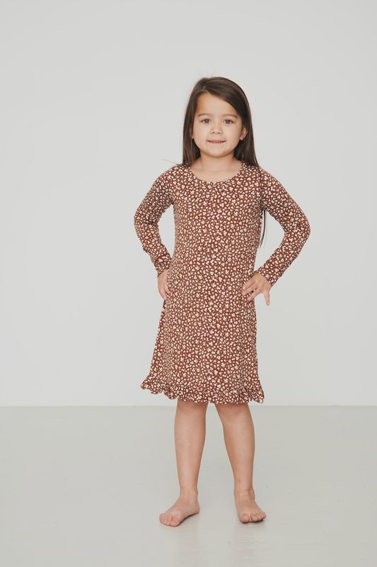 Bambi &amp; Birdie / Girls Ruffled Sleep Dress / Brown Floral
