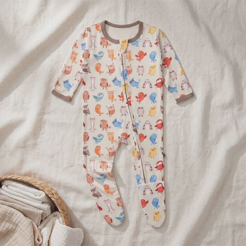 KicKee Pants / Print Footie with 2 Way Zipper / Natural Owls