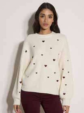 Apricot / Embroidered Heart Sweater / Cream