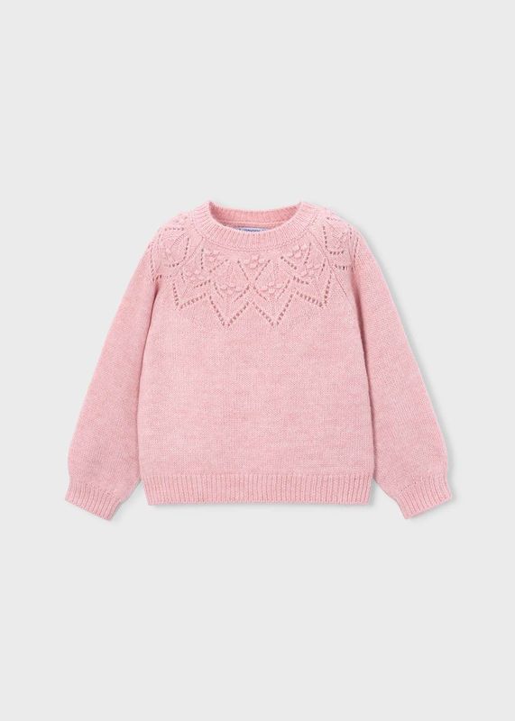 Mayoral / 4318 / Girls Openwork Details Knit Sweater / Pink