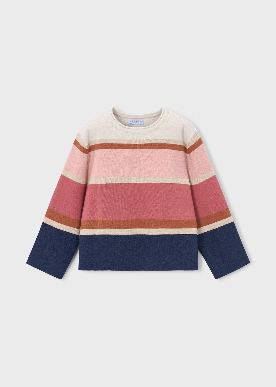 Mayoral / 4317 / Girls Jacquard Striped Sweater / Pink + Blue