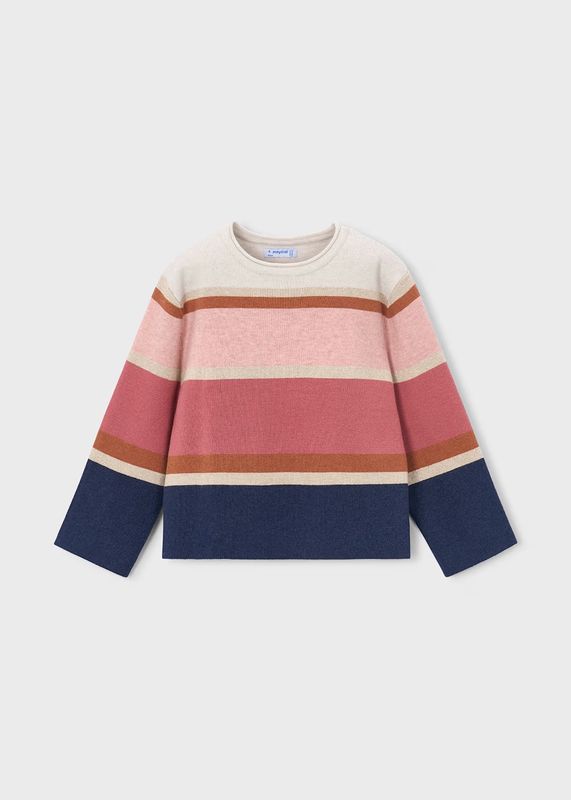 Mayoral / 4317 / Girls Jacquard Striped Sweater / Pink + Blue