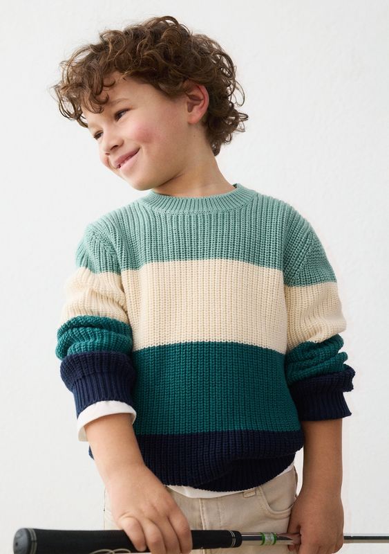 Mayoral / 4305 / Boys Colour Block Knit Sweater / Green