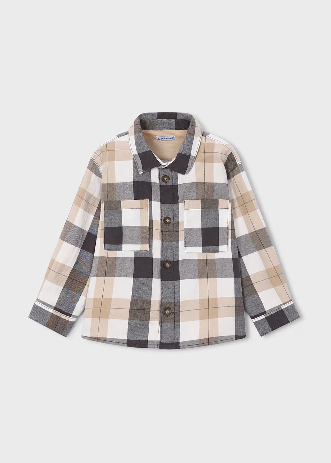 Mayoral / 4142 / Boys Flannel Overshirt / Grey + Beige