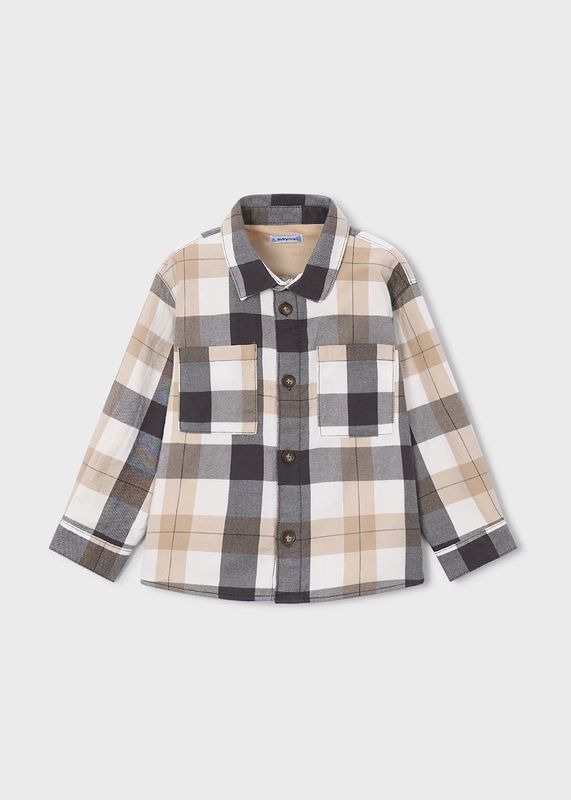 Mayoral / 4142 / Boys Flannel Overshirt / Grey + Beige