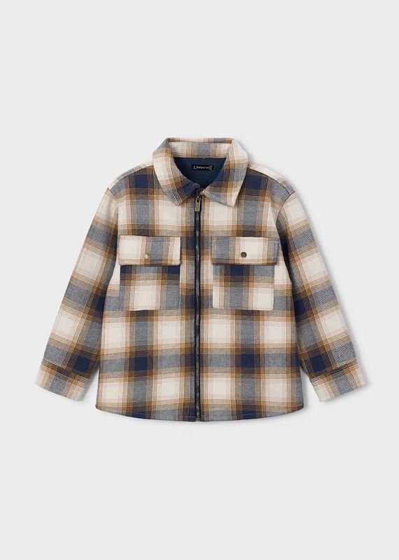 Mayoral / 4466 / Boys Lined Flannel Jacket / Beige + Navy