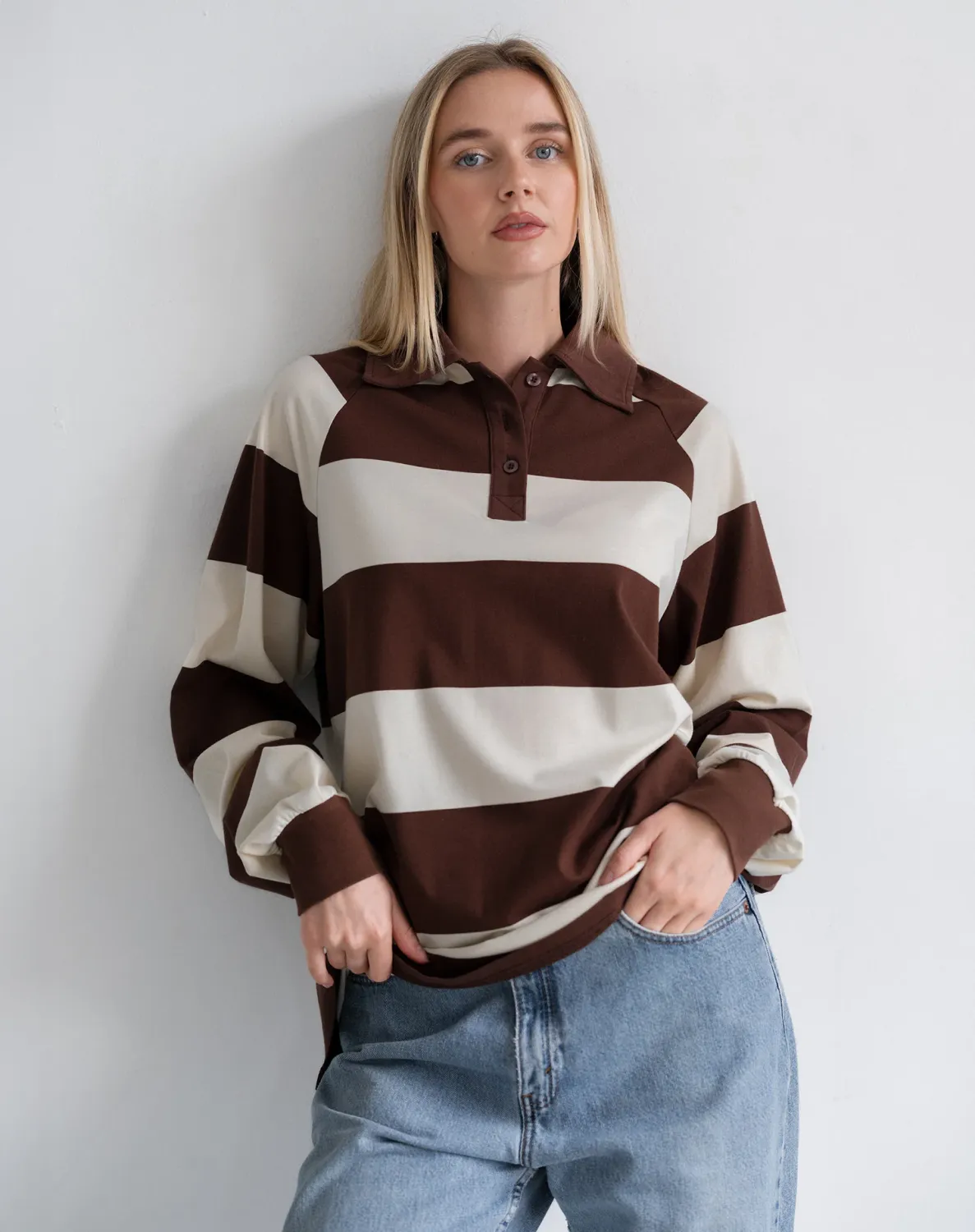 Brunette the Label/Classic Rugby Polo/Cream w/Expresso