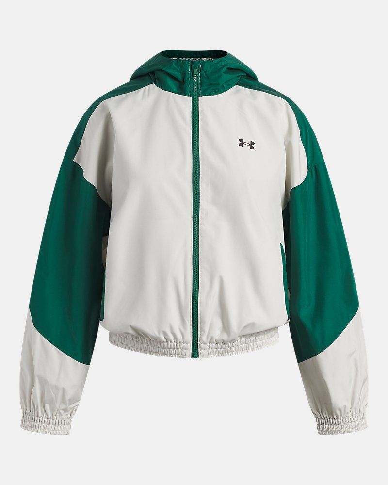 UA Girls Icon Woven Full Zip / Summit White + Campus Ivy