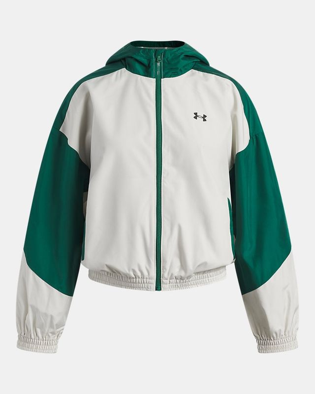 UA Girls Icon Woven Full Zip / Summit White + Campus Ivy