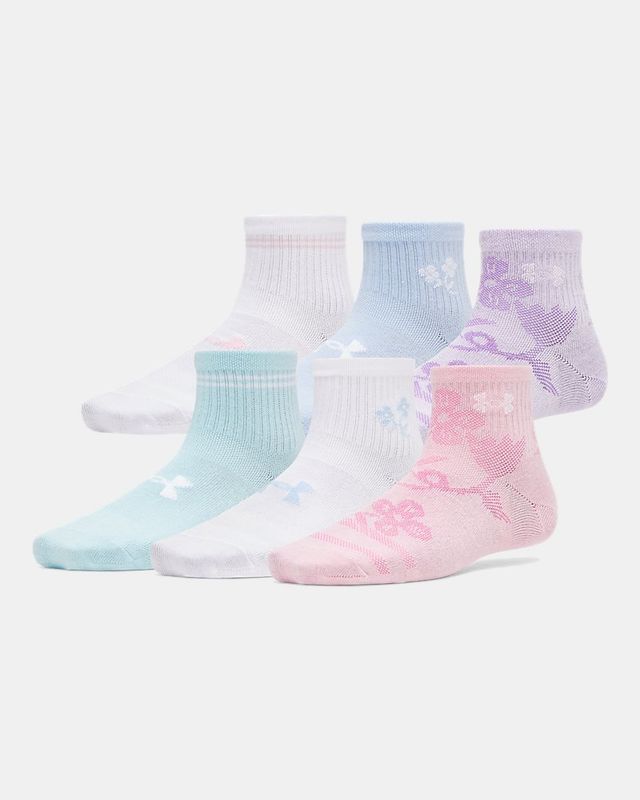 UA Essential Kids 6pk Quarter Socks / Prime Pink