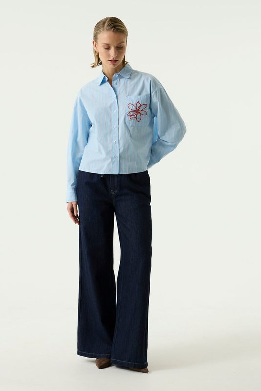Garcia / Ladies Wide Leg Drawstring Pants / Rinsed Denim