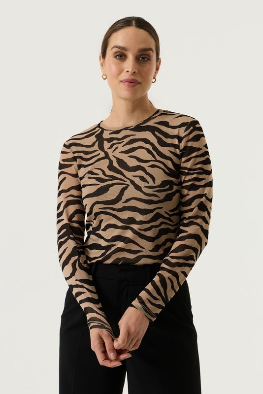 Garcia / Ladies Mesh Zebra Print Top / Winter Camel