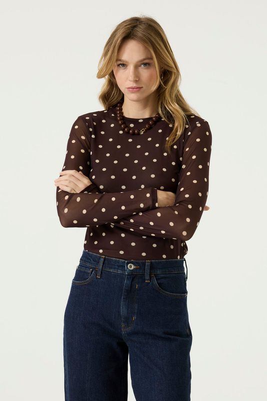 Garcia / Ladies Polla Dot Mesh Top / Hazel Bloom