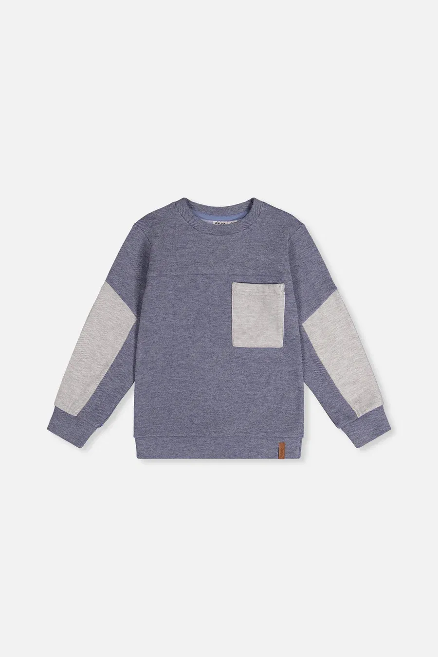 Deux Par Deux/Color Block Brushed Jersey Top with Chest Pocket/Stonewash
