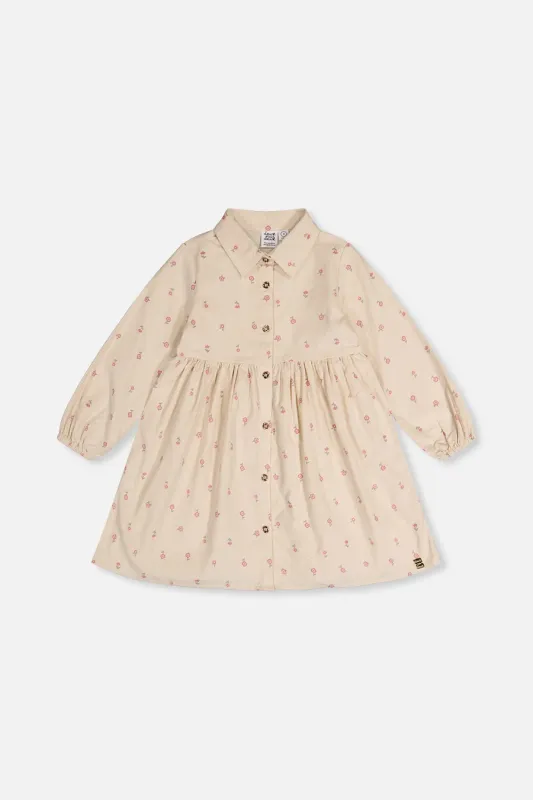 Deux Par deux/Girls Corduroy Shirt Dress with Frill/Prairie Flowers