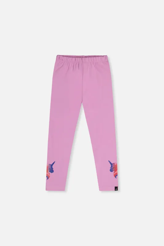 Deux Par Deux/Girls Unicorn Organic Jersey Leggings/Violet Tulle