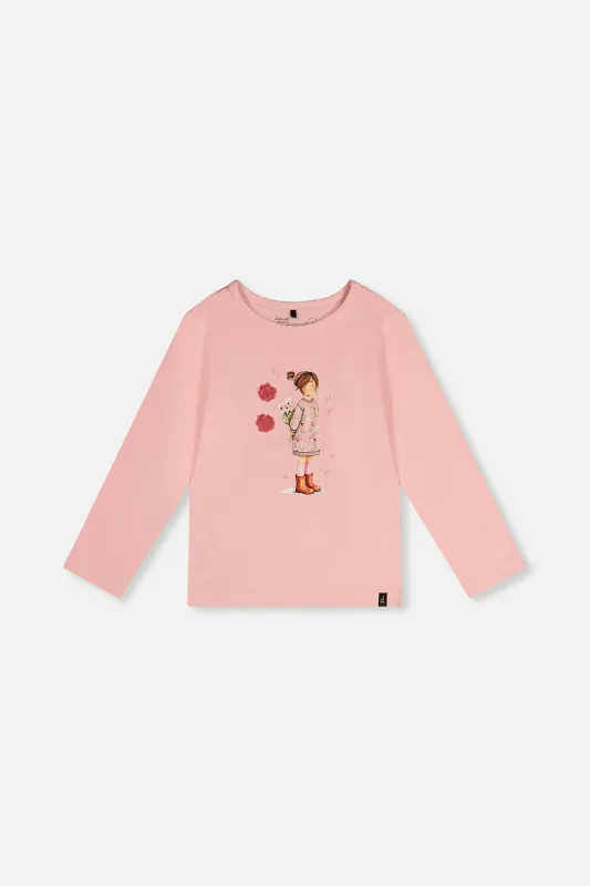 Deux Par Deux/Girls Floral organic Jersey L/S/Silver pink