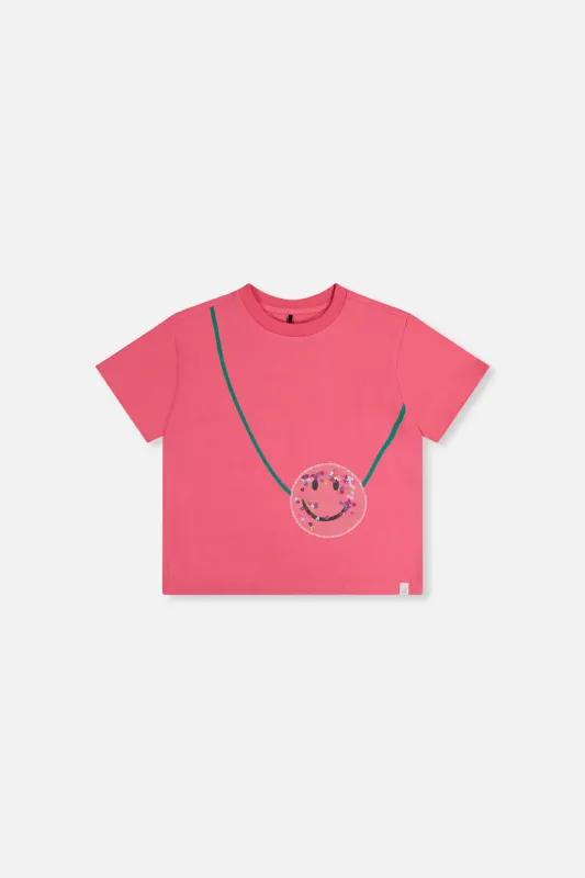 Deux Par Deux/Girls smiley face Jersey T-Shirt/azalea pink