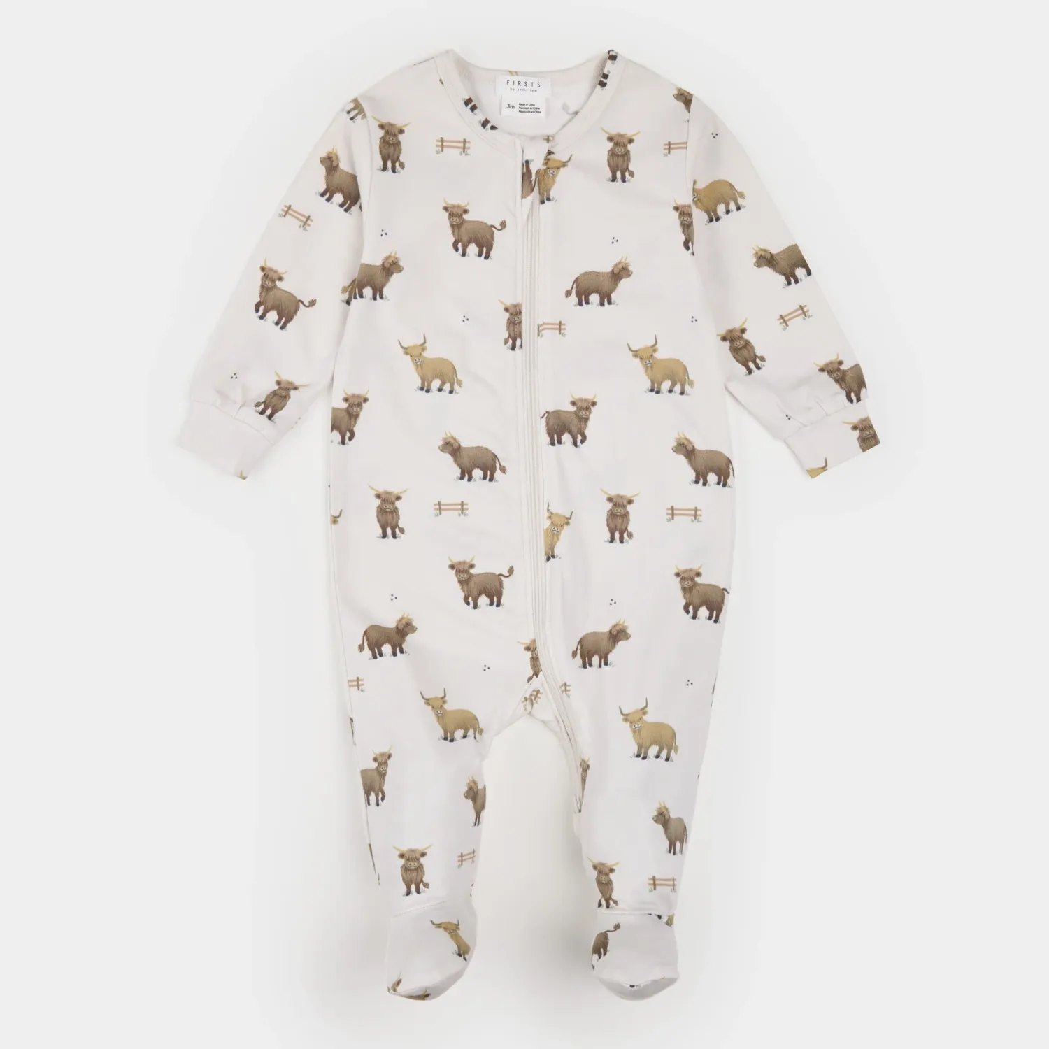 Petit Lem/Highland Cows Footed Sleeper Knit/Beige