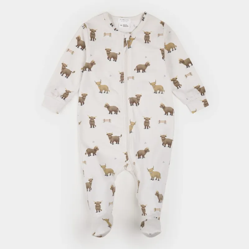 Petit Lem/Highland Cows Footed Sleeper Knit/Beige
