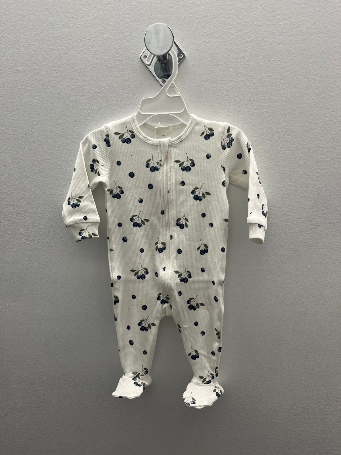 Petit lem/Blueberry Footed Sleeper knit/Off White