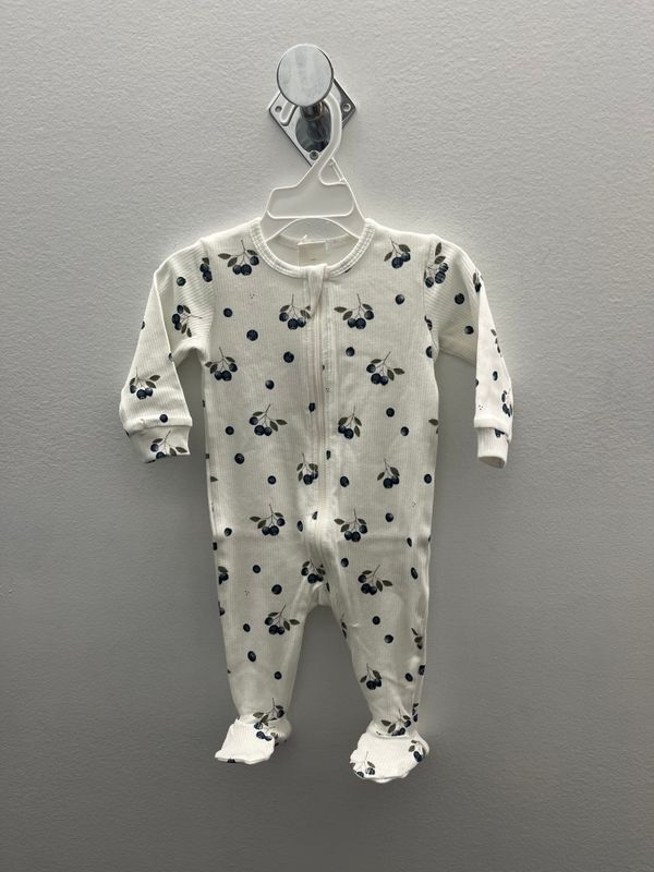 Petit lem/Blueberry Footed Sleeper knit/Off White