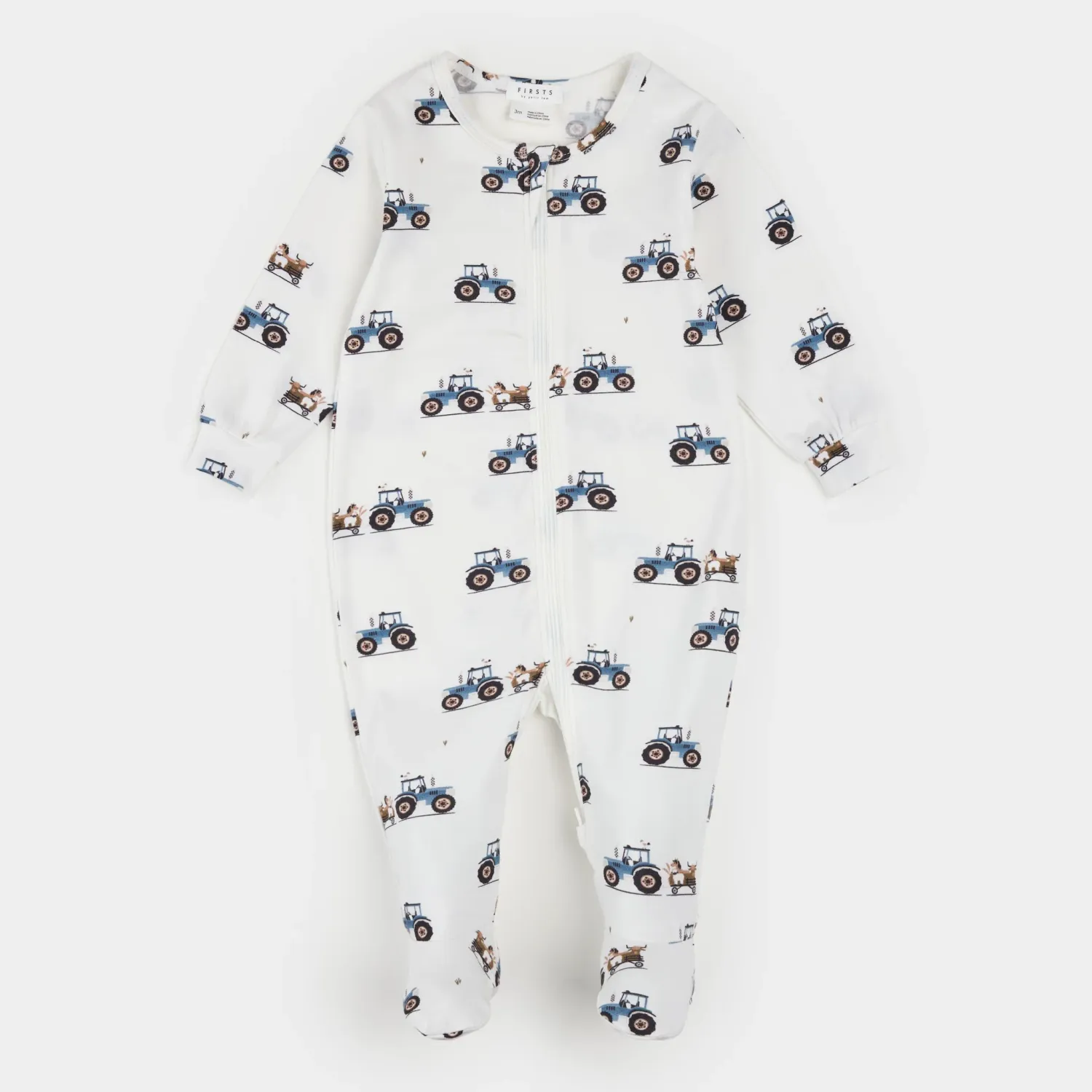 Petit lem/Tractor Animals Footed Sleeper Knit/Off-White